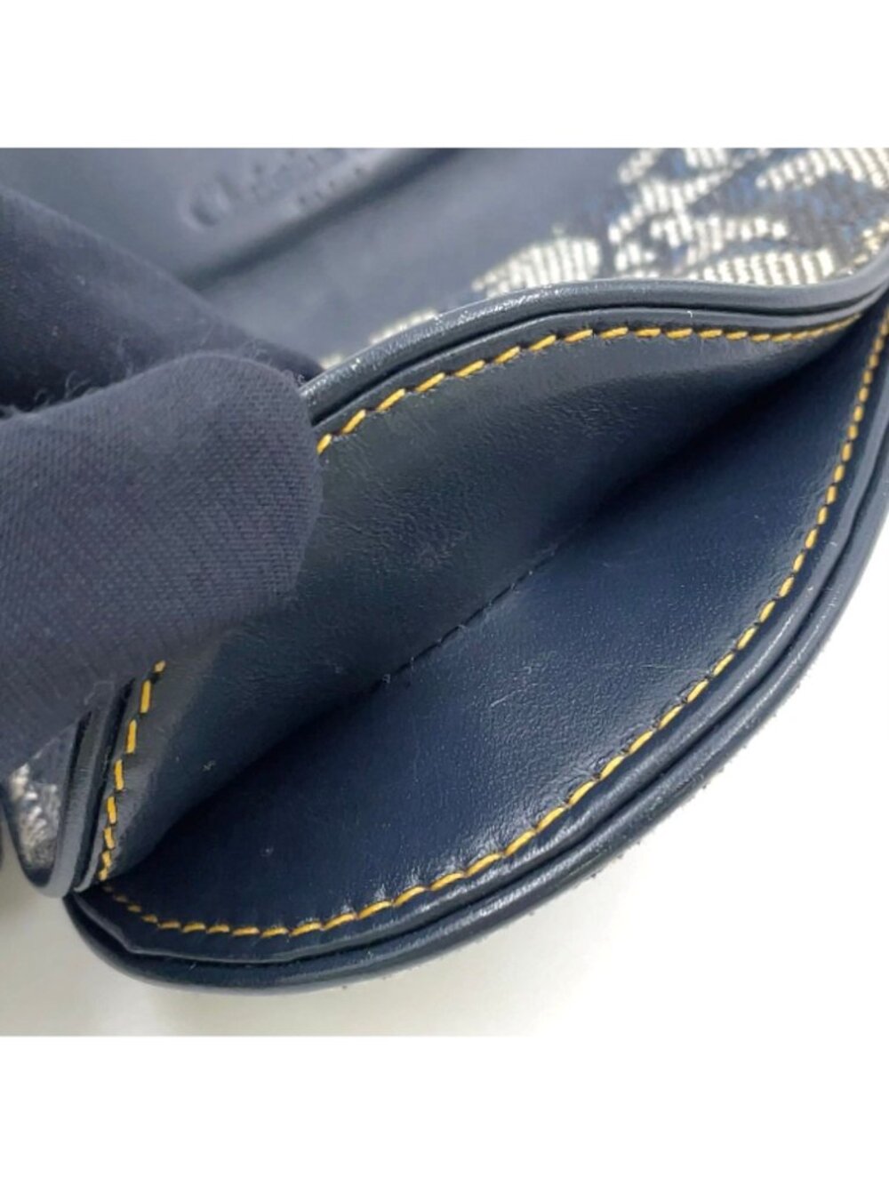 Dior Trotter Saddle Pouch Leather Canvas Navy Coin Case Gold - Picture 15 of 15